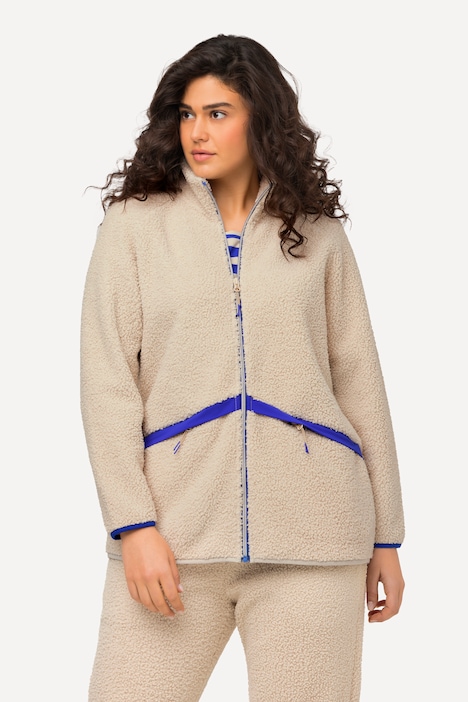 Teddyjacke, Stehkragen, Farbakzente, kuschelweich