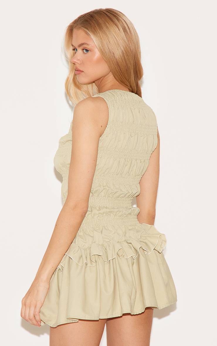 Vert Sauge Robe Droite Ajustée À Volants Froncés