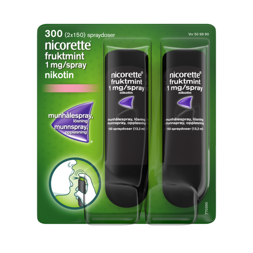 Nicorette Fruktmint munnspray 1 mg nikotin, 300 spray, slutte å røyke