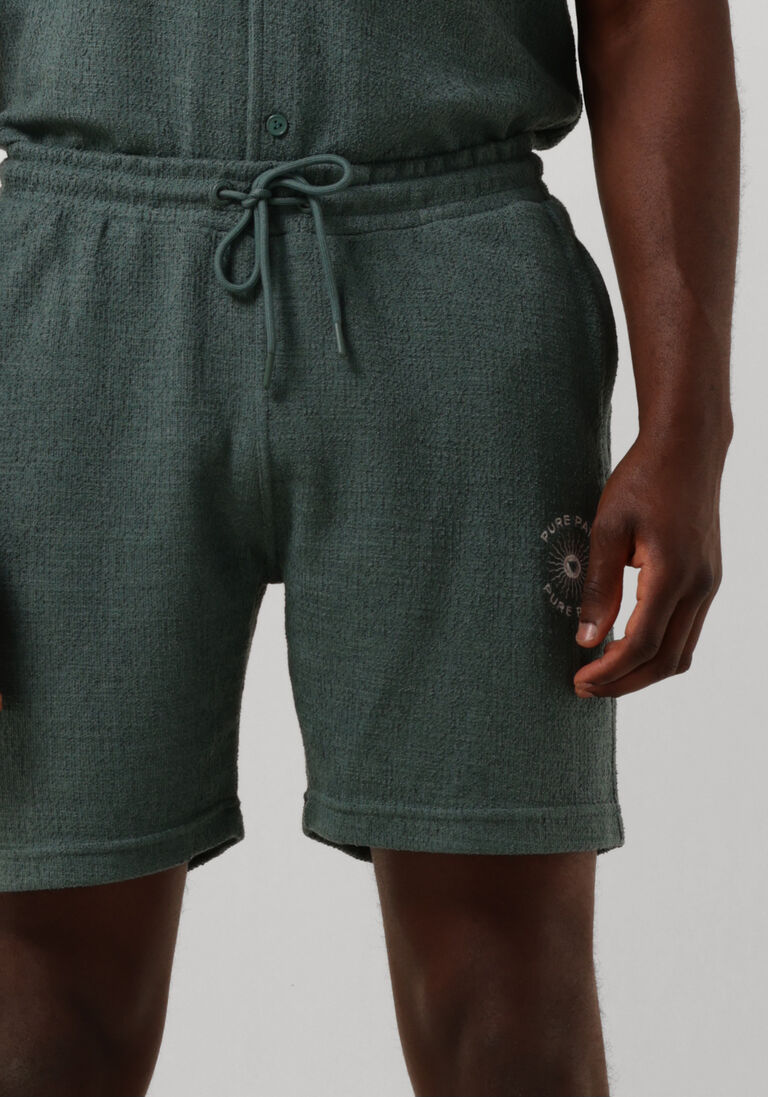 PURE PATH groene pure path korte broek structured short with pocktes, cords and front embroidery