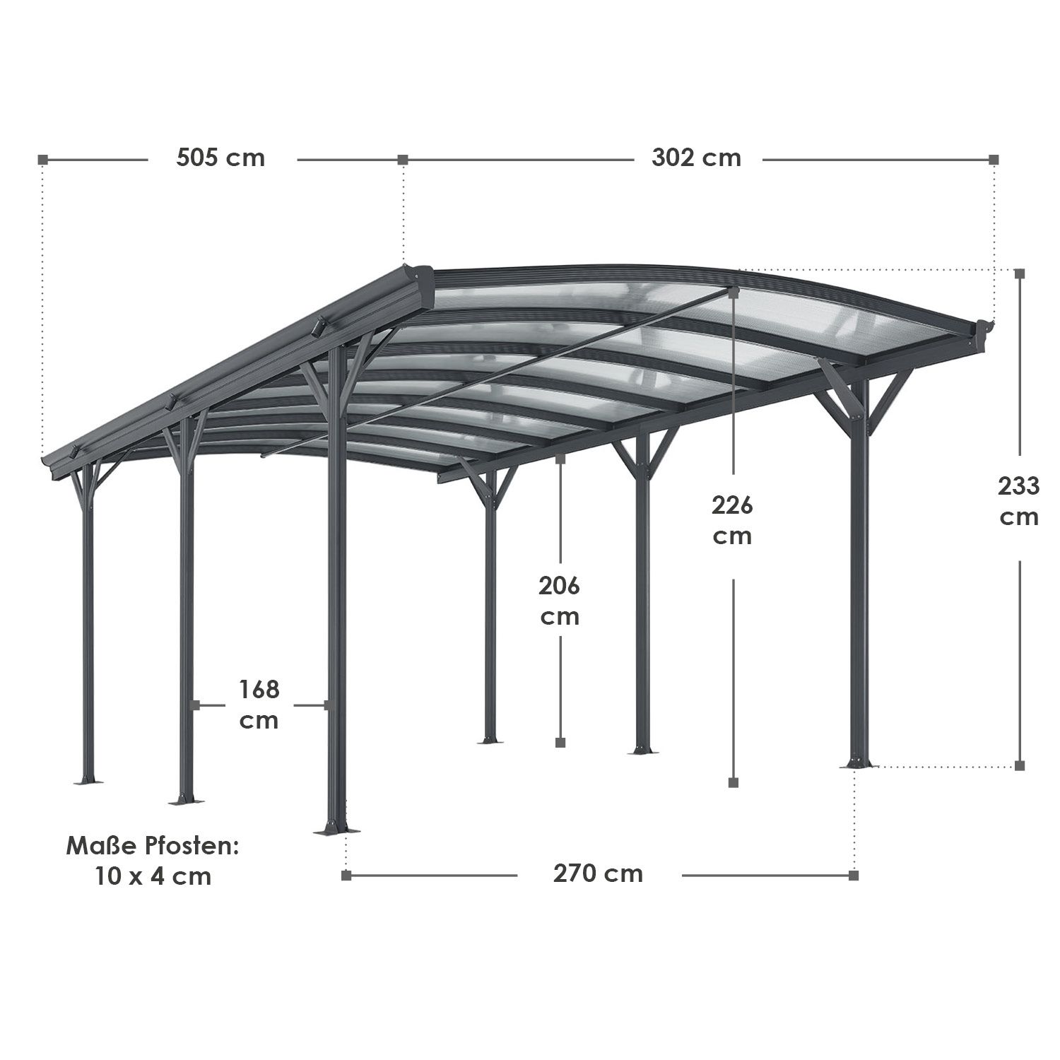 Juskys Carport mit Bogendach 5x3 m – freistehende Überdachung aus Aluminium mit Doppelstegplatten