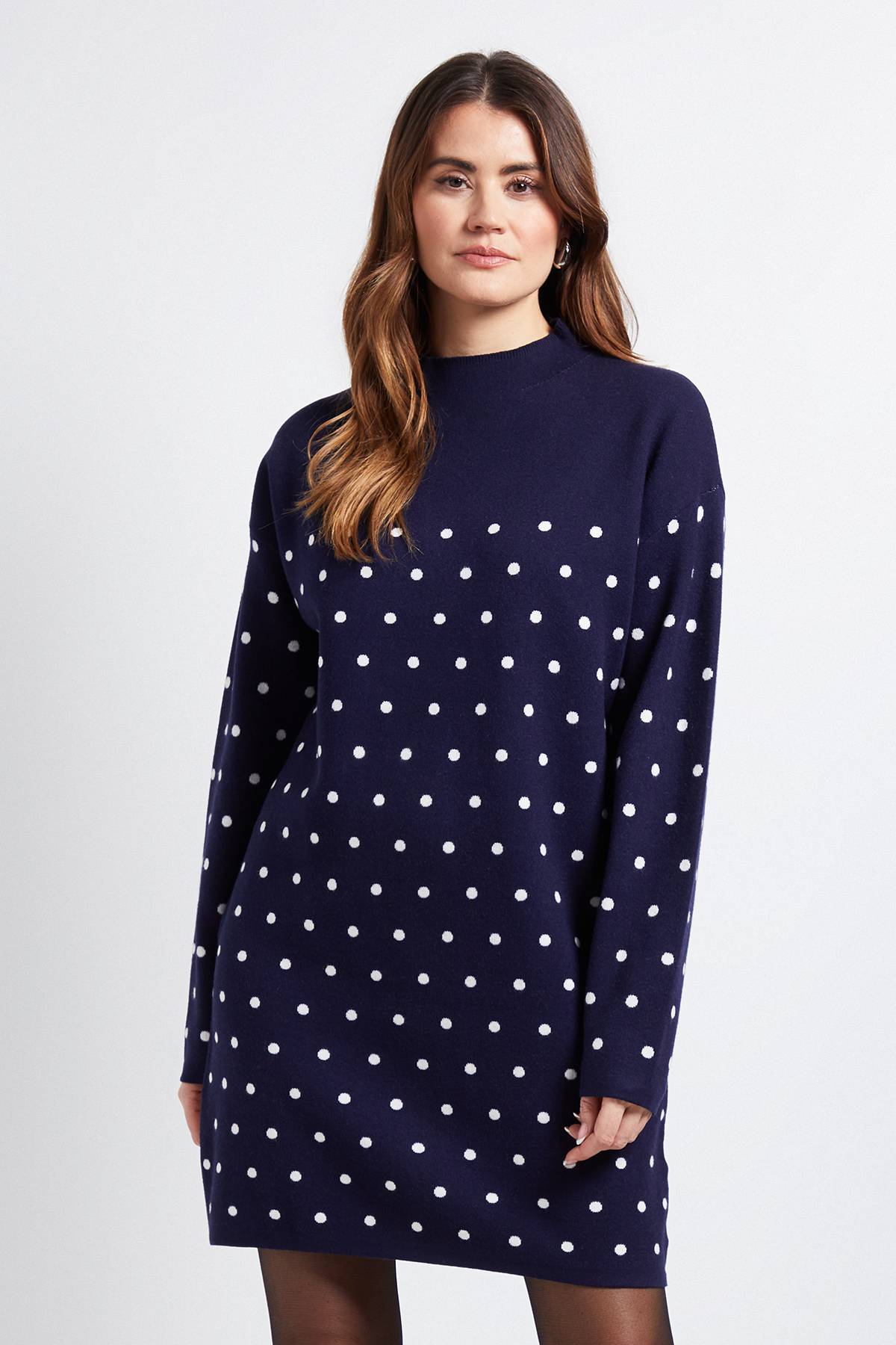 Wallis Robe Col Cheminée Tricotée à Pois
