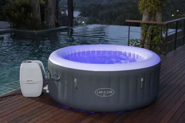 Bestway 60009, 669 L, 4 person(er), Rund, Boble/Jet massage, Acrylonitrilbutadienstyren, PVC, Grå, Hvid