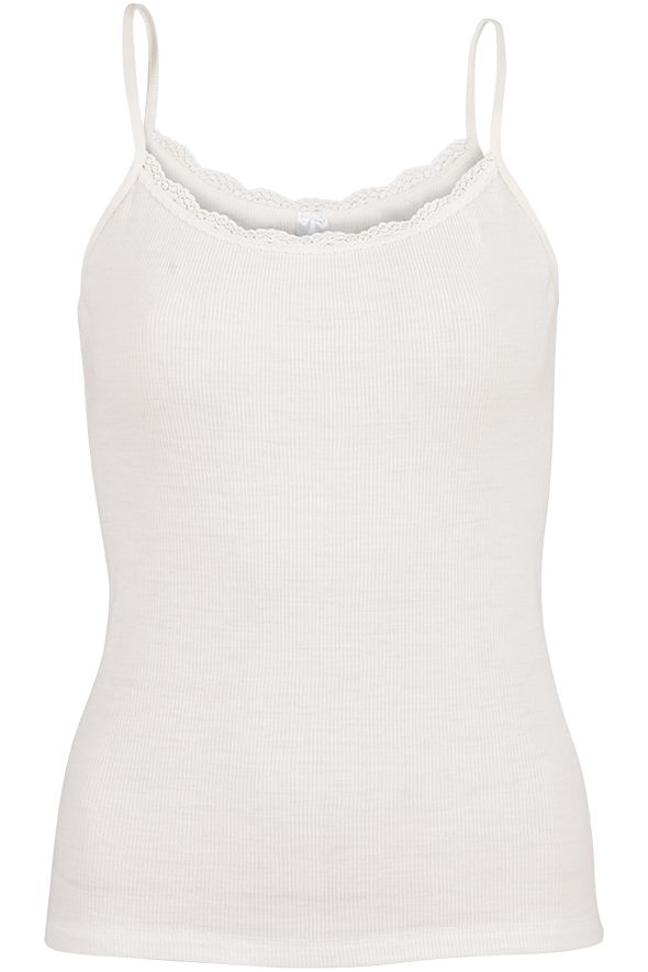 Flora Singlet i merinoull med blondekant