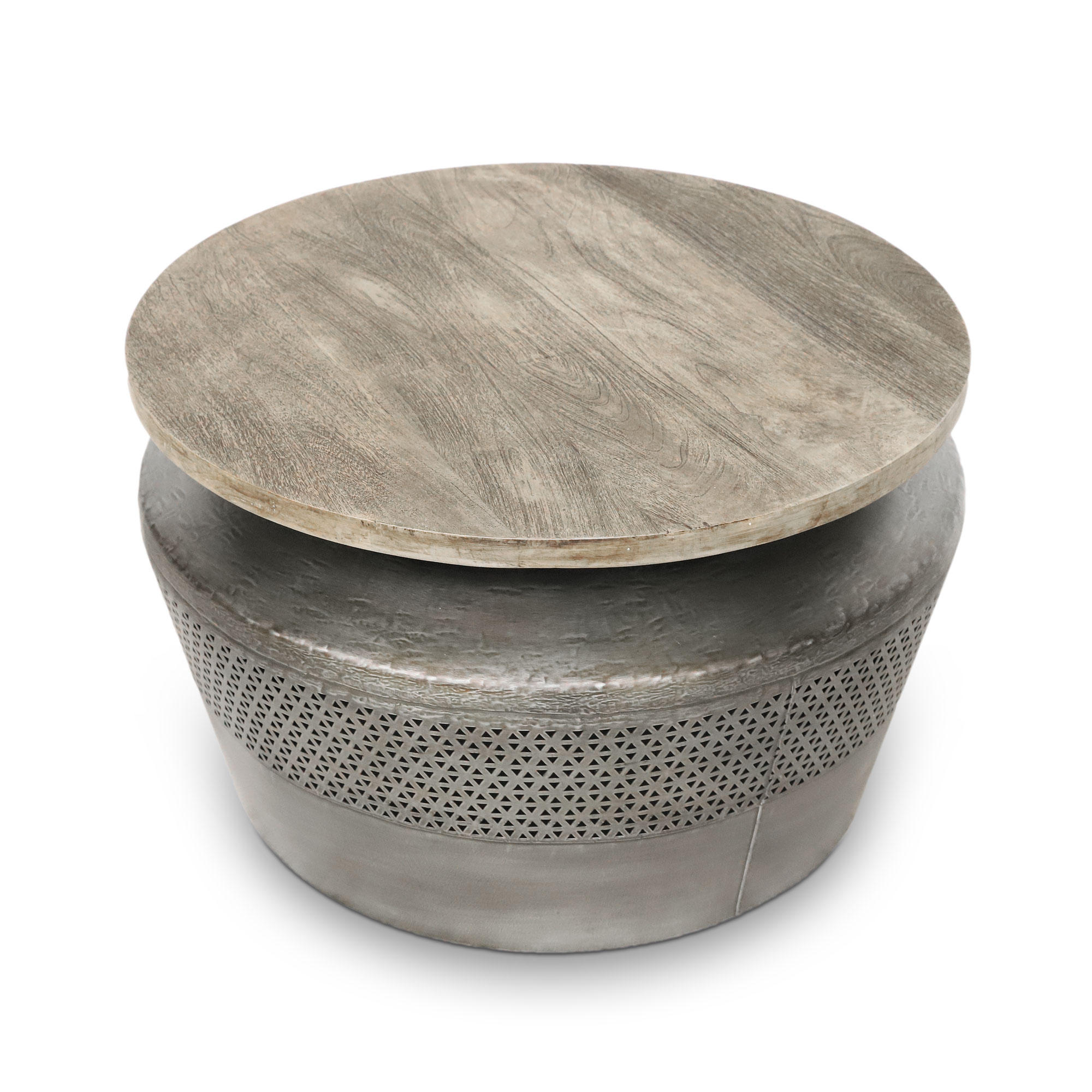 Eisen-Couchtisch mit Mangoholzplatte, Ø 71 cm, H 41,5 cm von fischer's lagerhaus