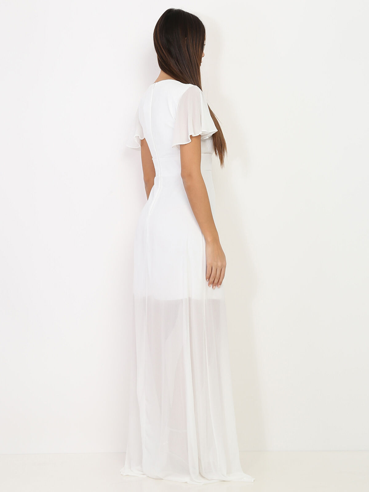 Robe portefeuille à manches papillons- Blanc