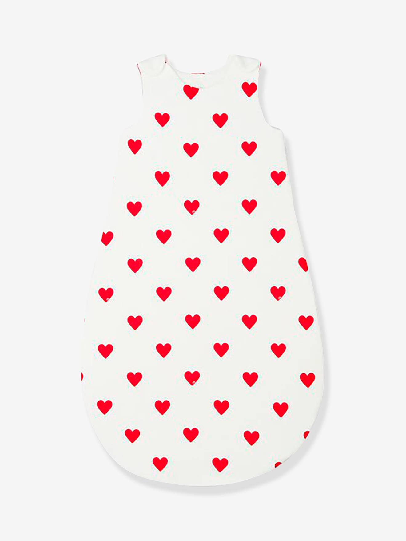 Saco de dormir sem mangas Petit Bateau para bebê com estampa de coração, estampa bege clara.