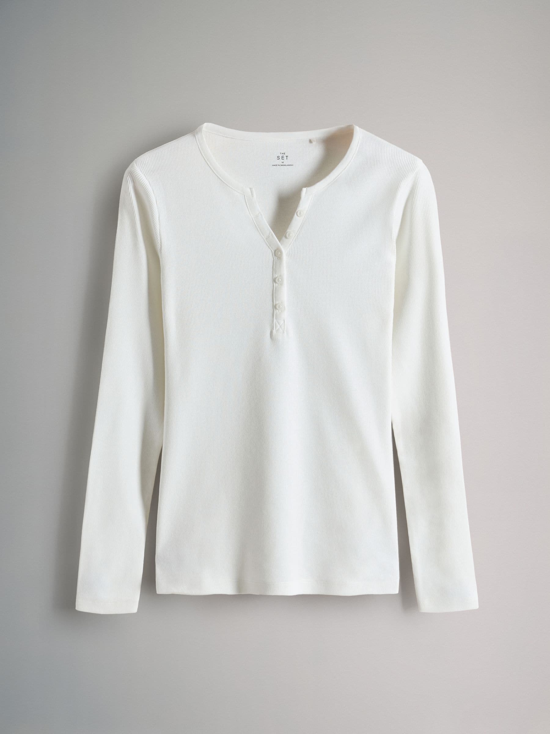 Marineblauw/Blauw/Strepen/Wit - The Set verpakking van 4 geribde Henley T-shirts met lange mouwen