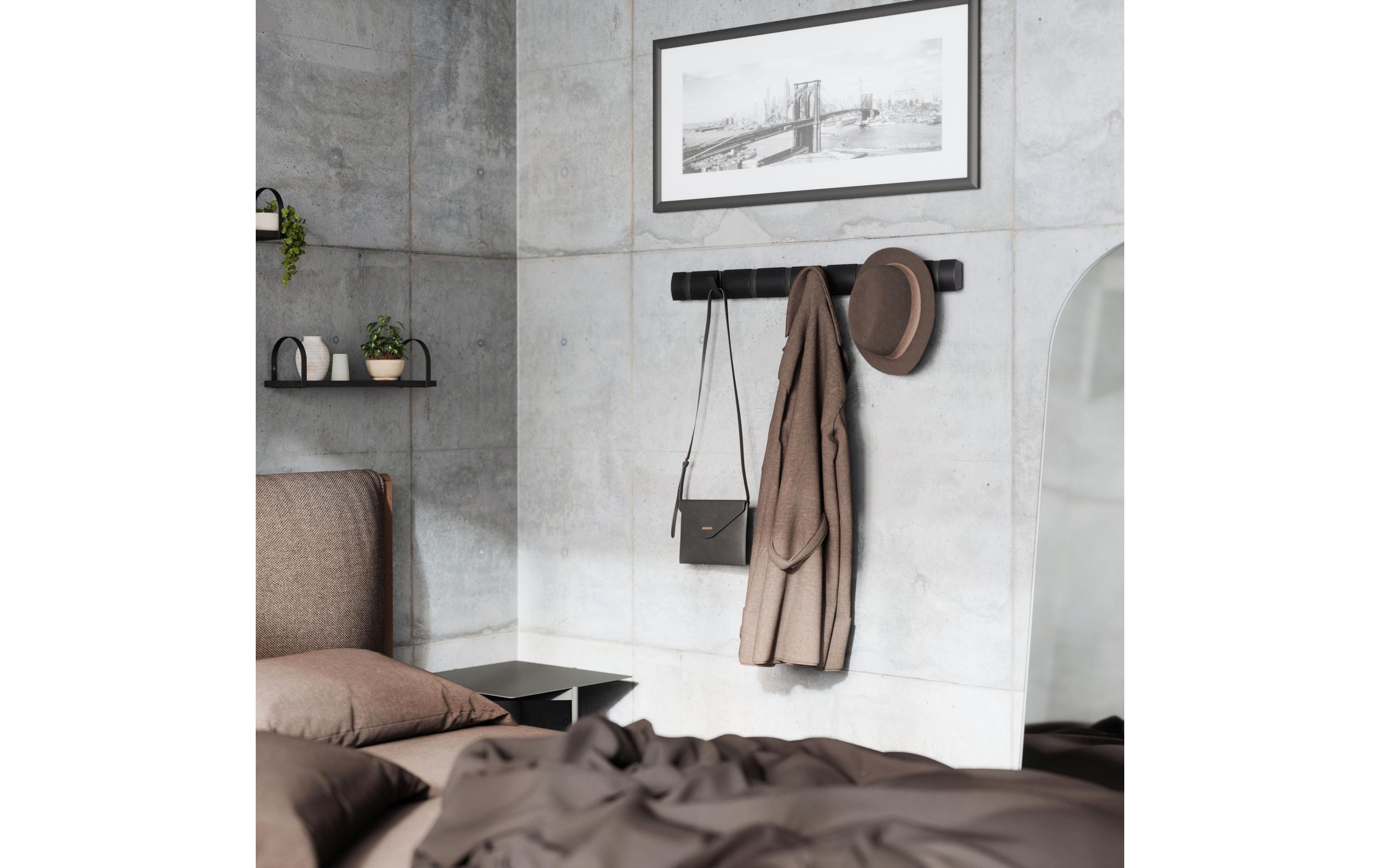 Wandgarderobe Flip 8 Haken, SchwarzGarderobeleiste mit 8 Haken in Schwarz