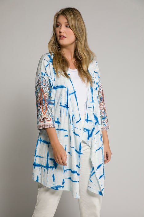 Kimono-Sweatjacke, Karo, offene A-Linie, Langarm