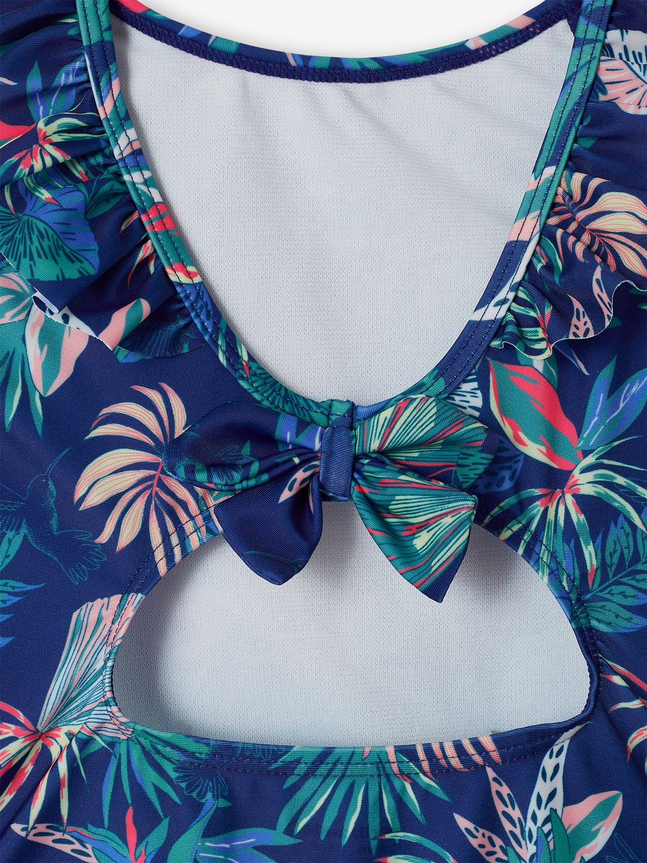 Maiô azul marinho com estampa tropical para meninas