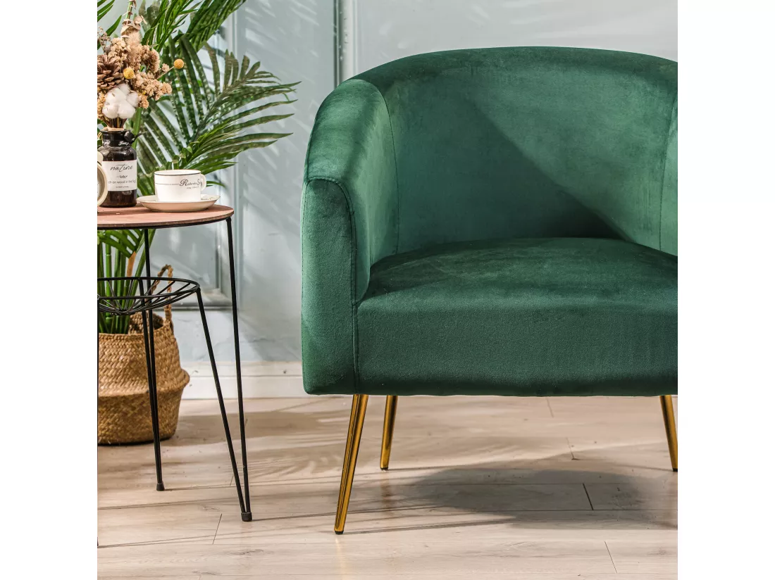 Fauteuil de salon en métal et velours vert style retro