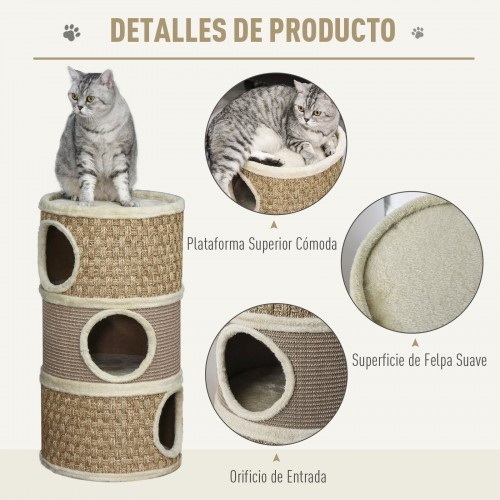 Arranhador para gatos com 3 níveis, marrom e bege