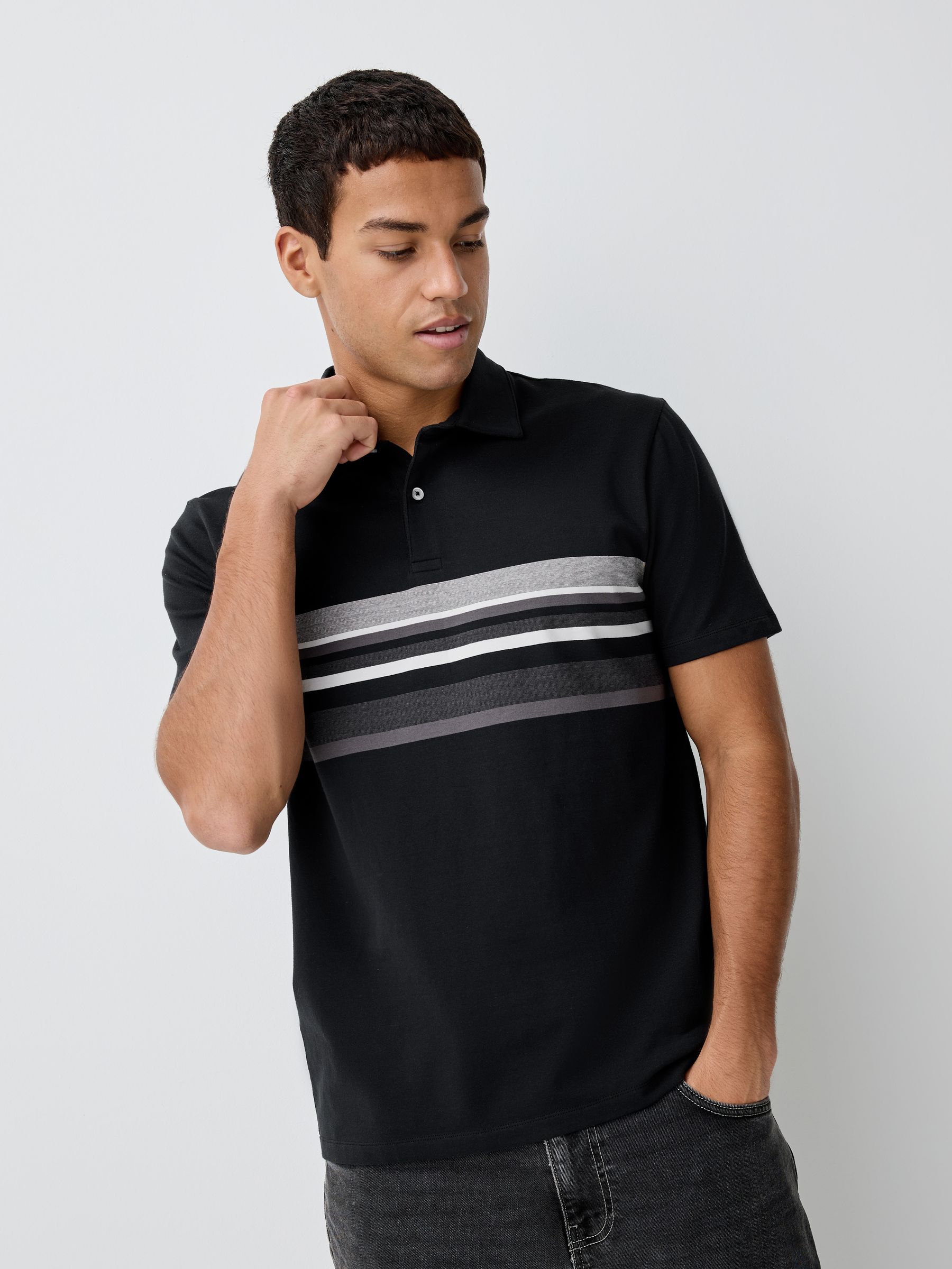 Zwart/grijs/naturel blok - Set van 3 jersey poloshirts met korte mouwen
