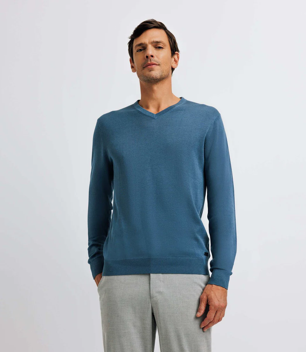 Pull col V indigo