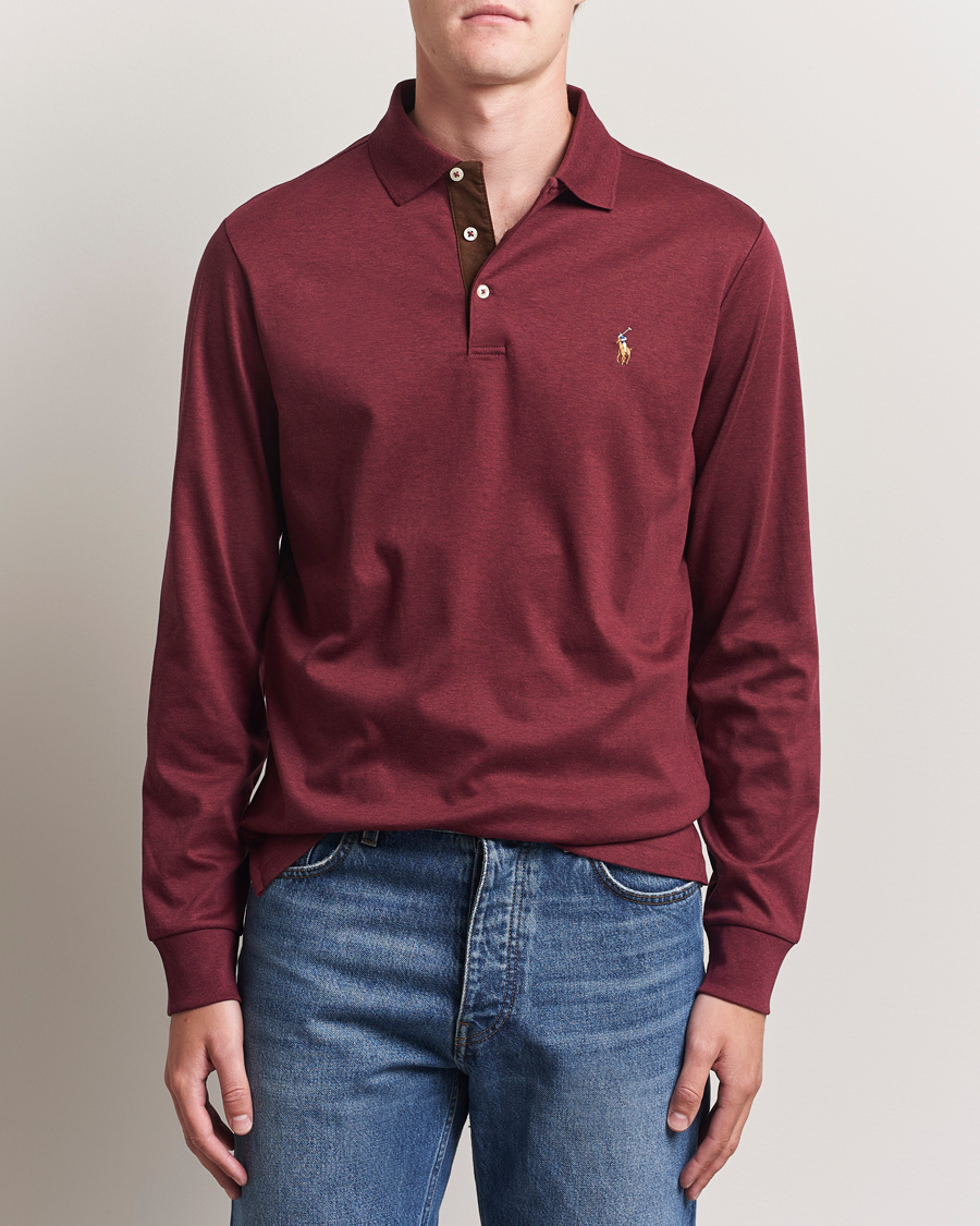 Polo Ralph Lauren Pima Cotton Custom Slim Fit LS Polo Spring Wine Heather