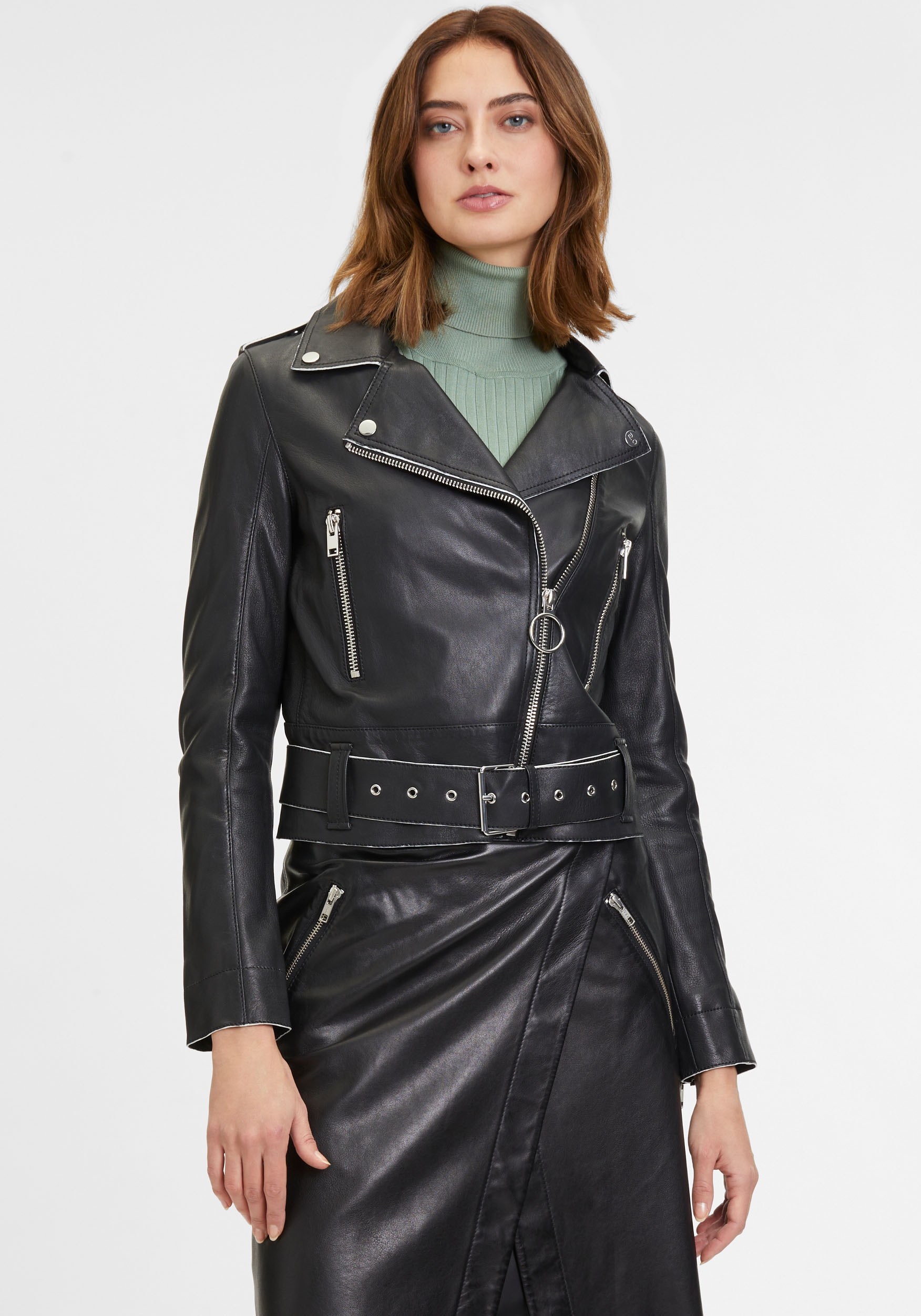 Mauritius Lederjacke »G2WCelin SF« mit asymetrischem Reissverschluss, Gürtel, Zipper-Details