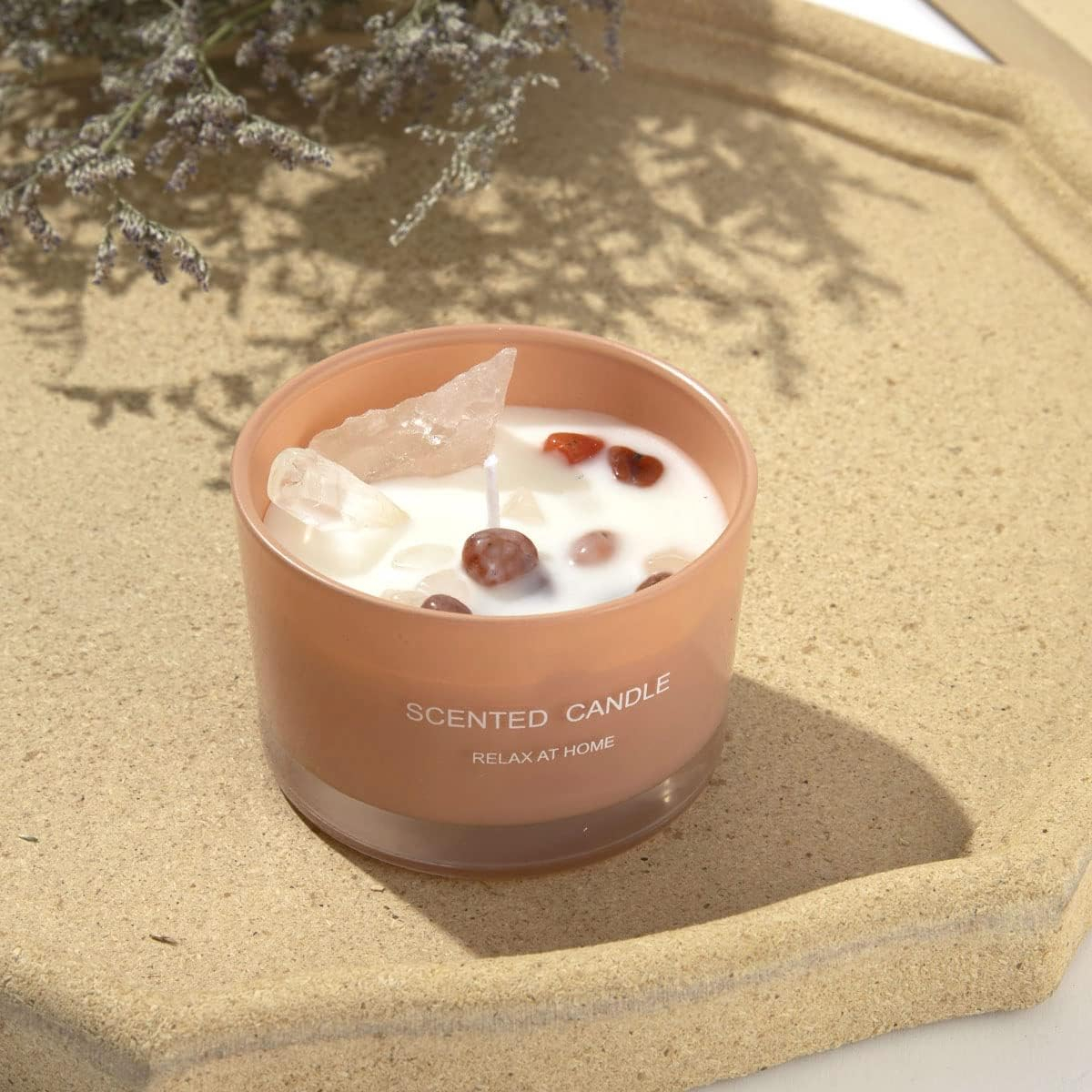 Duft Kerze im Glas Aromatherapie Sojawachs Kerze Home Deko Kristall Steine - Rosen