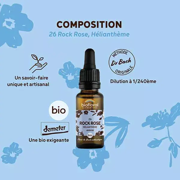 Florais de Bach Biofloral 26 - Rosa-do-deserto (Heliantheme) - Frasco conta-gotas orgânico de 20 ml