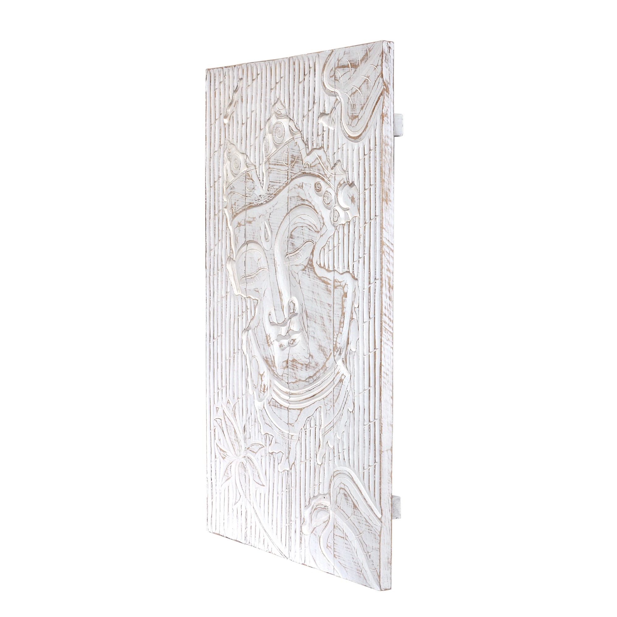 Holz-Panel 'Buddha', whitewash, H 100 cm, B 60 cm, L 5 cm von fischer's lagerhaus
