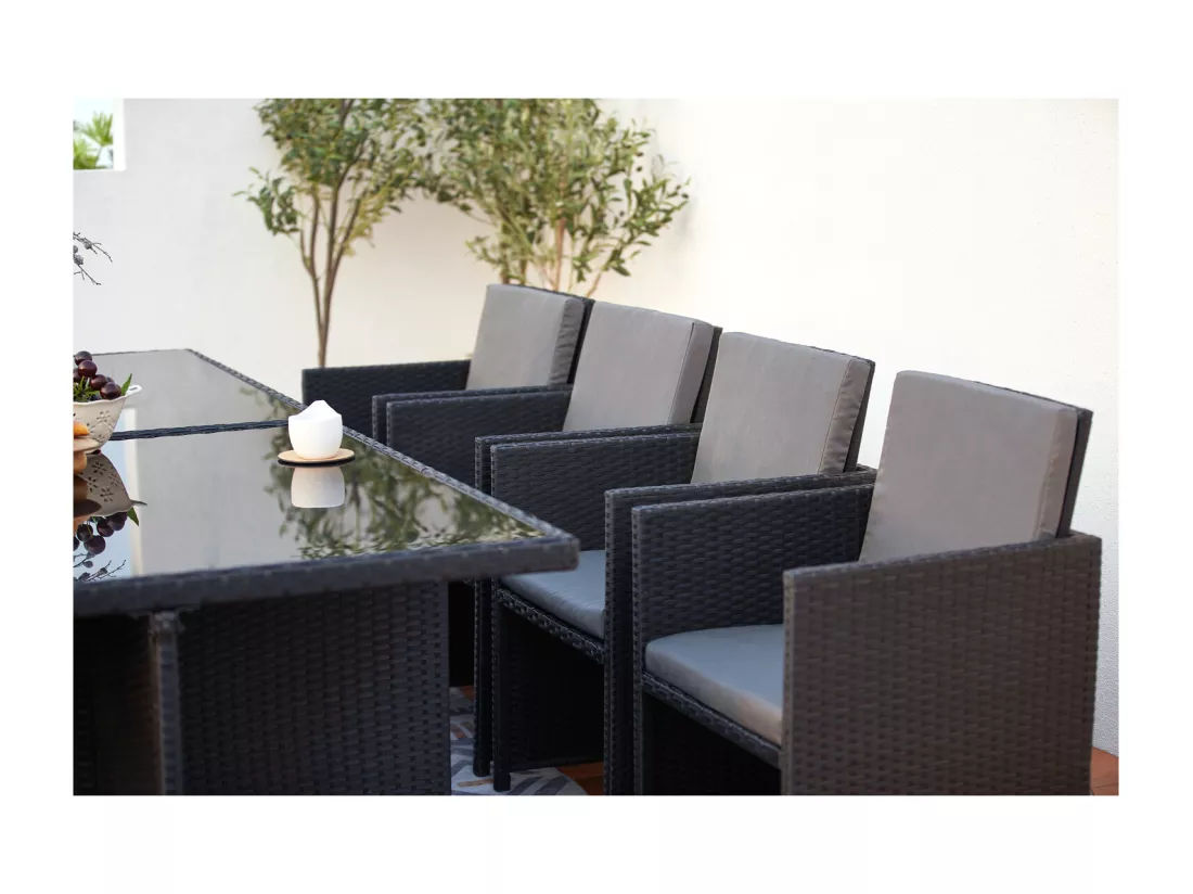 Salon de jardin 12 places en résine tressée gris MONACO