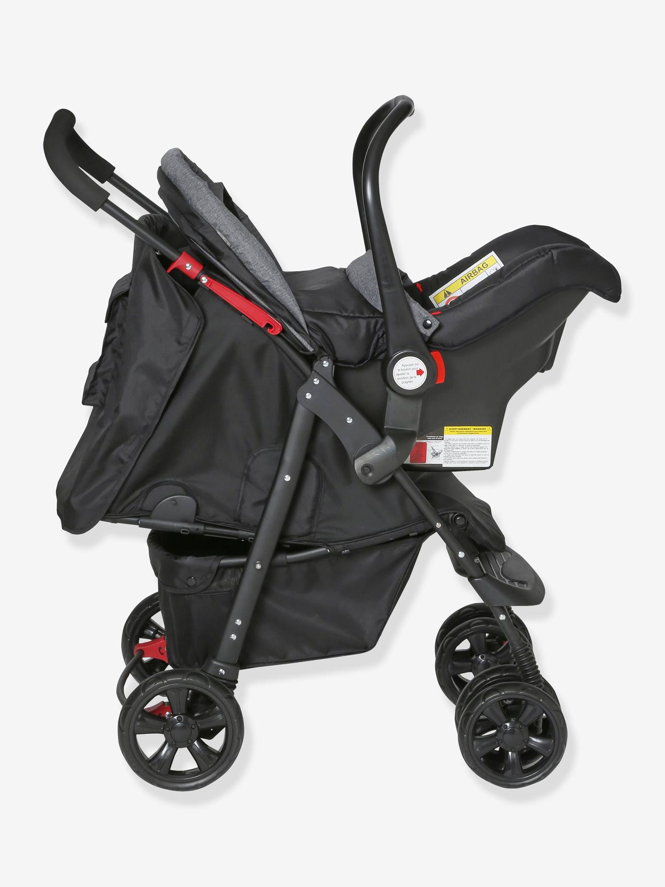 Conjunto Vertbaudet Primacity Duo: Cadeirinha de Bebê + Carrinho de Bebê, Cinza Mesclado Médio