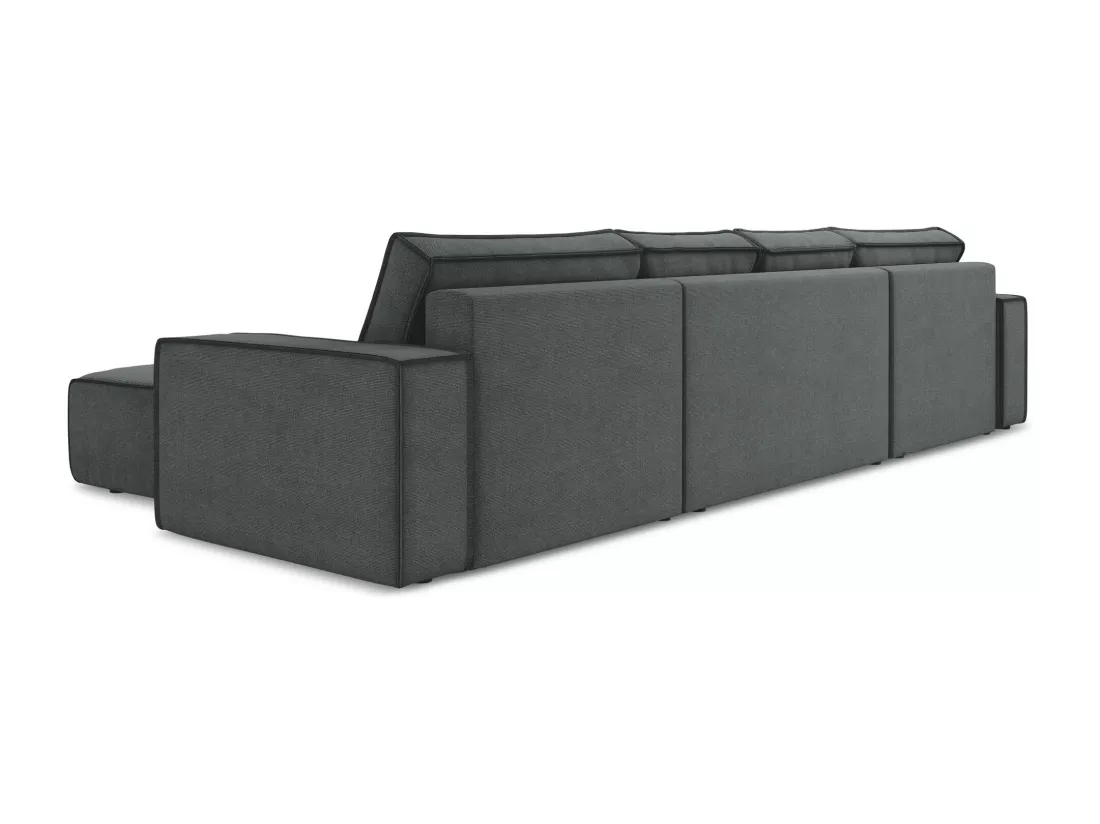 Canapé d'angle panoramique convertible en tissu texturé - gris - KIMO
