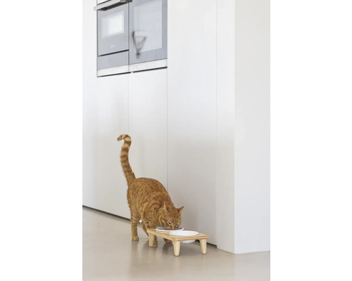 Dubbele kom ontworpen door Lotte, Djeha serviesset, houten komstandaard ca. 35 x 19 x 9 cm met 2 keramische kommen, vaatwasserbestendig ca. 14 x 14 x 4,5 cm, elk 250 ml