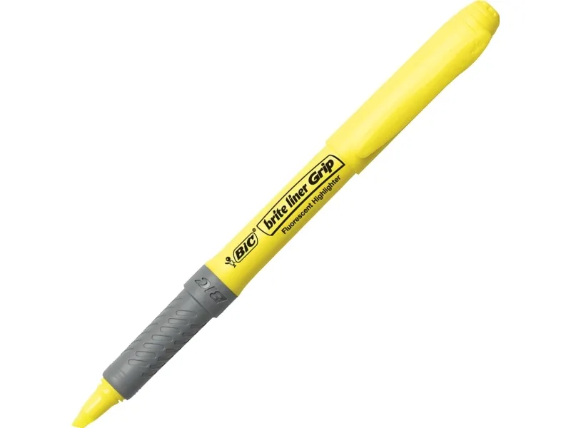 Overstregningspen BIC Highlighter Grip gul med skrå spids - (12 stk.)