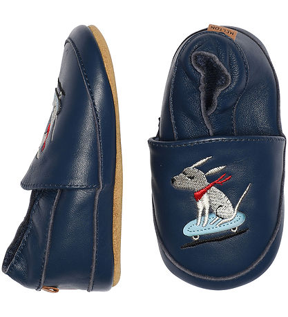 Melton Leder-Krabbelschuhe - Navy Academy m. Schlittschuhhund