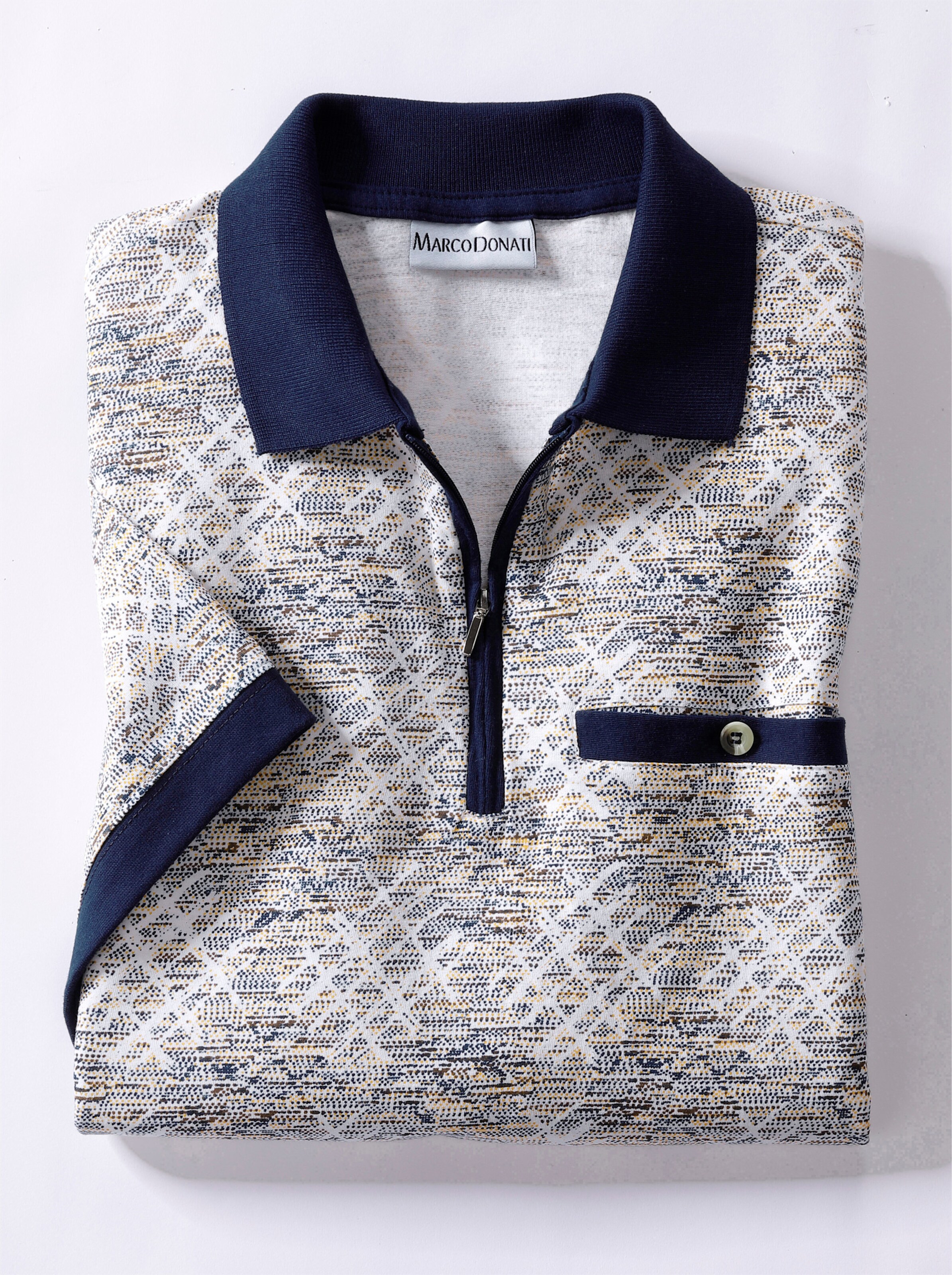 Marco Donati Kurzarm-Poloshirt in blau-bedruckt