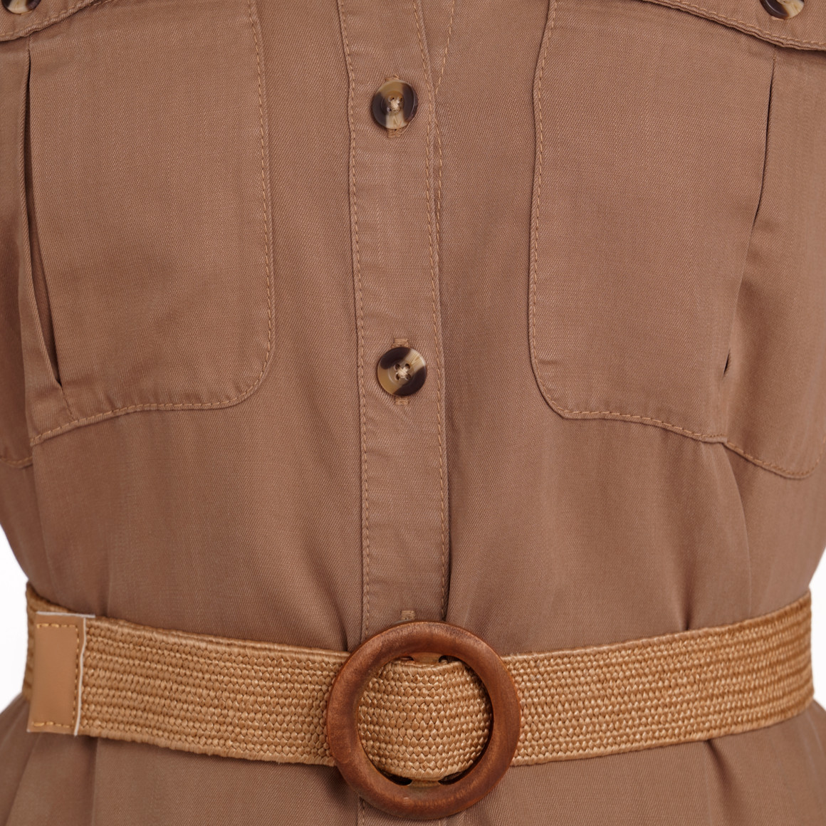 Gina Collection Damen Kleid mit Flechtgürtel braun