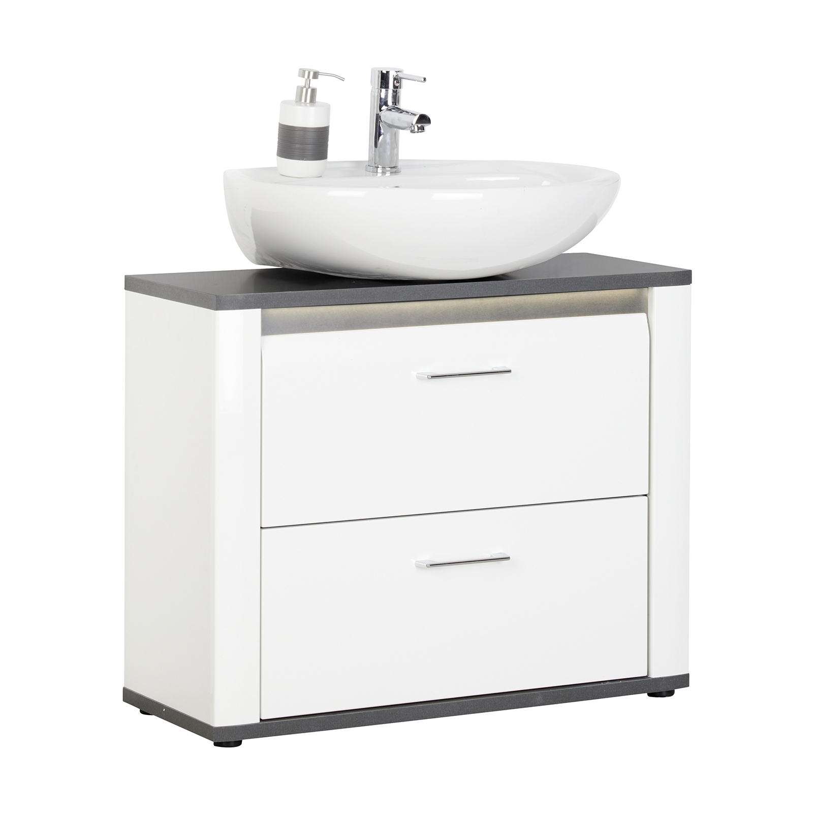 Luca Bessoni Waschbeckenunterschrank ALASSIO - weiß Hochglanz - Matera dunkel - 80 cm breit