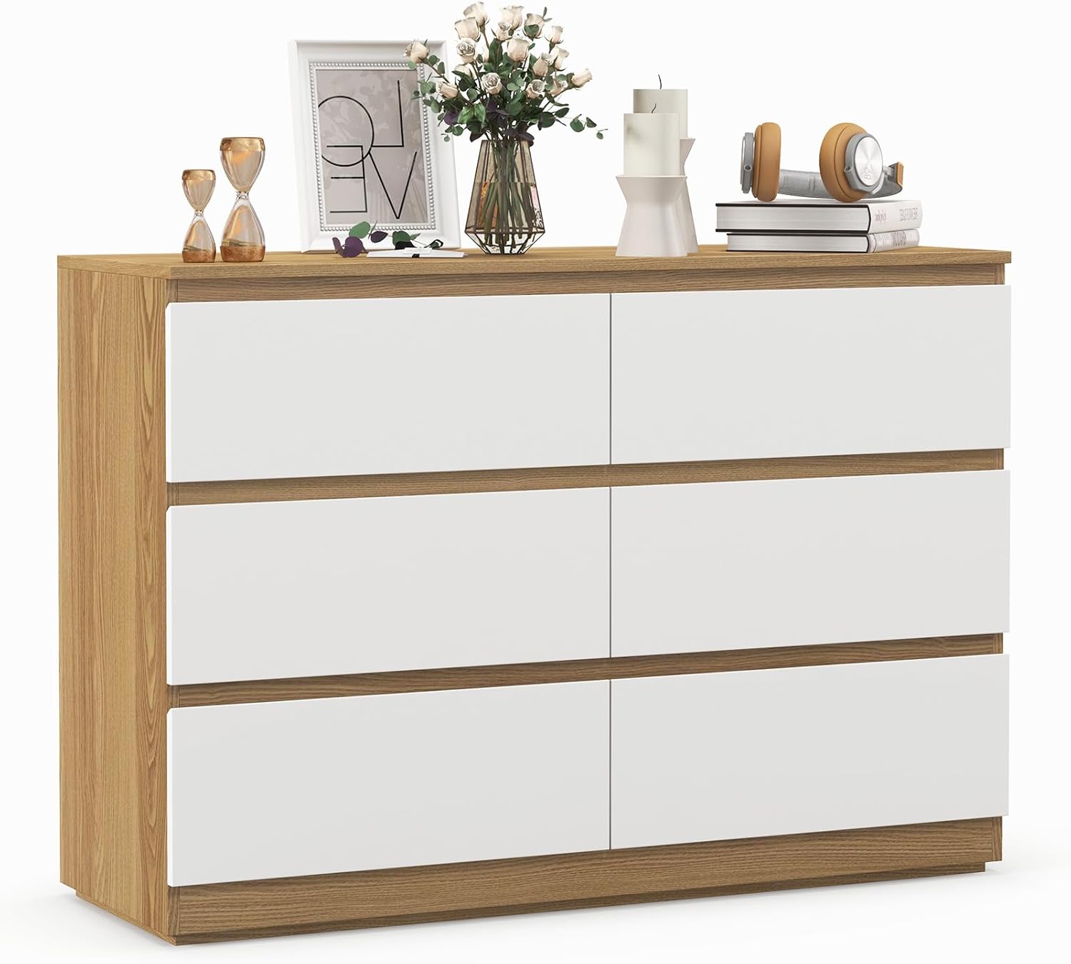 GRAVFORCE Kommode mit 6 Schubladen Sideboard mit Großer Kapazität, Holz Schubladenschrank für Schlafzimmer Wohnzimmer Flur Büro Organizer, 110x38x77