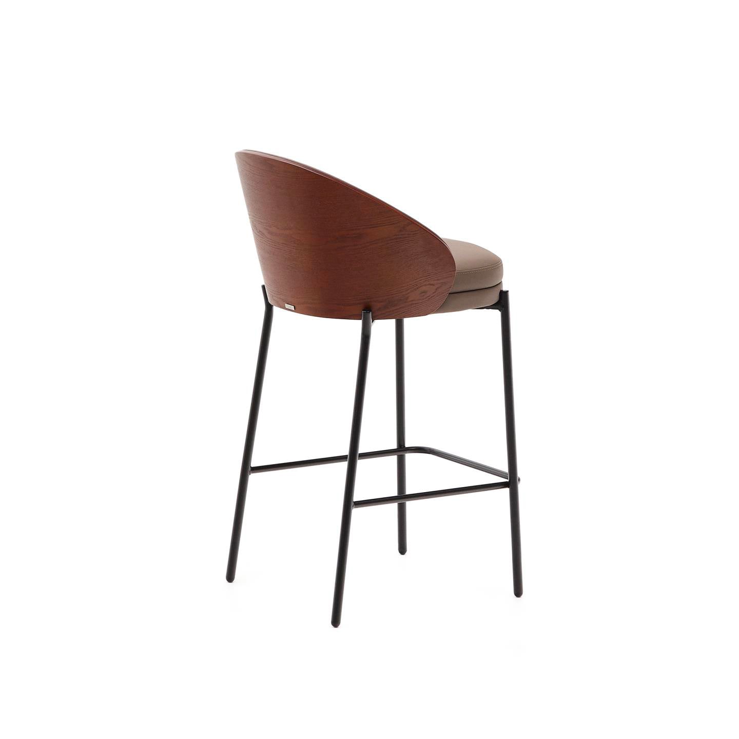 Kave Home Barhocker EAMY Lederlook braun/Metall schwarz