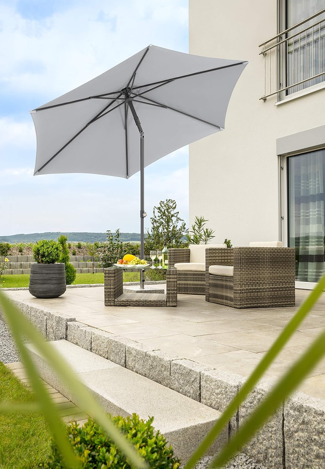 Schneider Sonnenschirm Sevilla, silbergrau, 270 cm rund, 664-14, Gestell Stahl, Bespannung Polyester, 4.6 kg