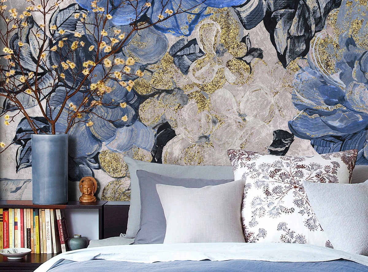 Komar Fototapete »Digitaldruck Vlies -  Vintage blue Garden - Grösse 300 x 250 cm« bedruckt glatt Wohnzimmer, Schlafzimmer