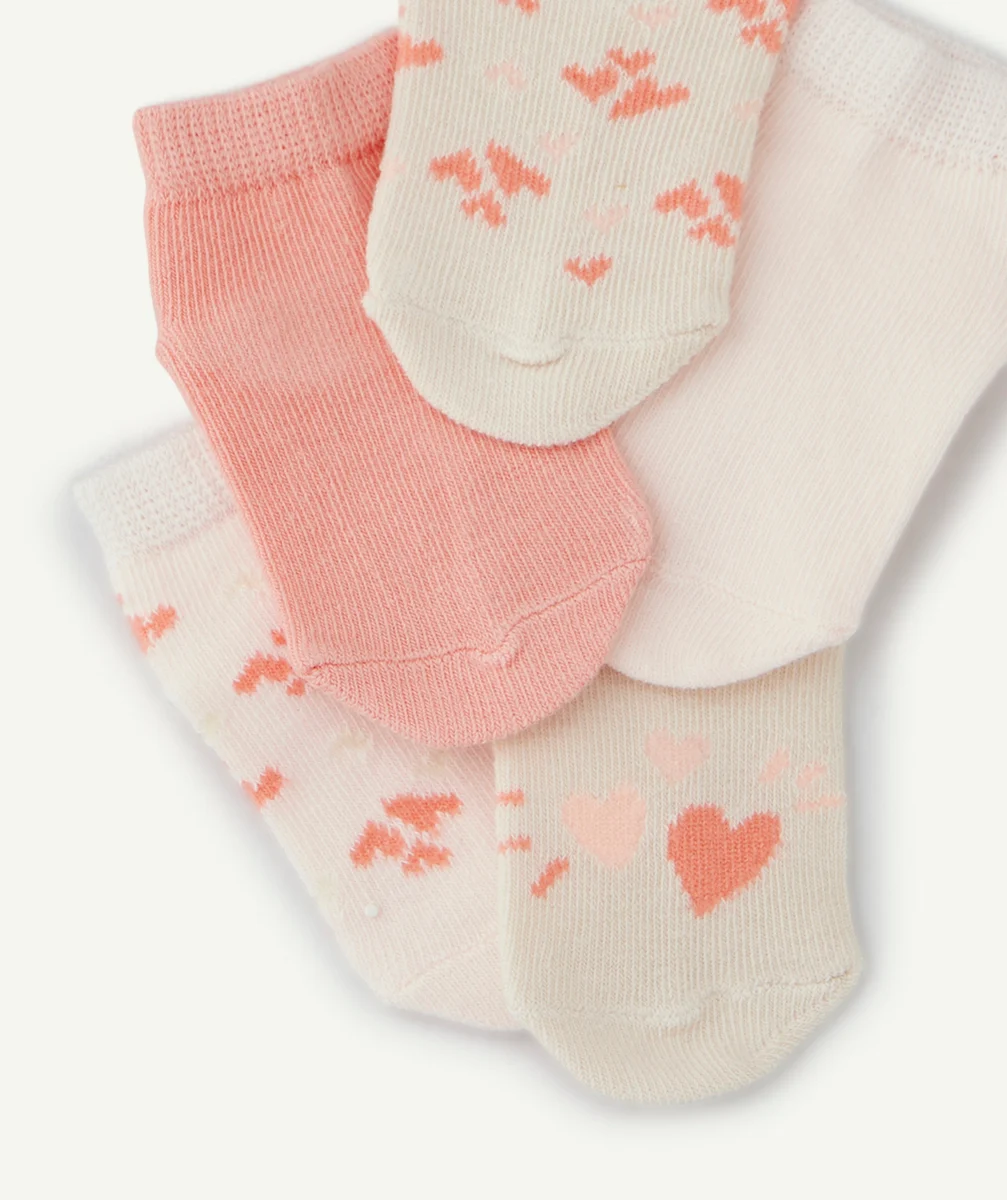LOT DE 5 PAIRES DE CHAUSSETTES BÉBÉ FILLE ROSES ET BEIGES