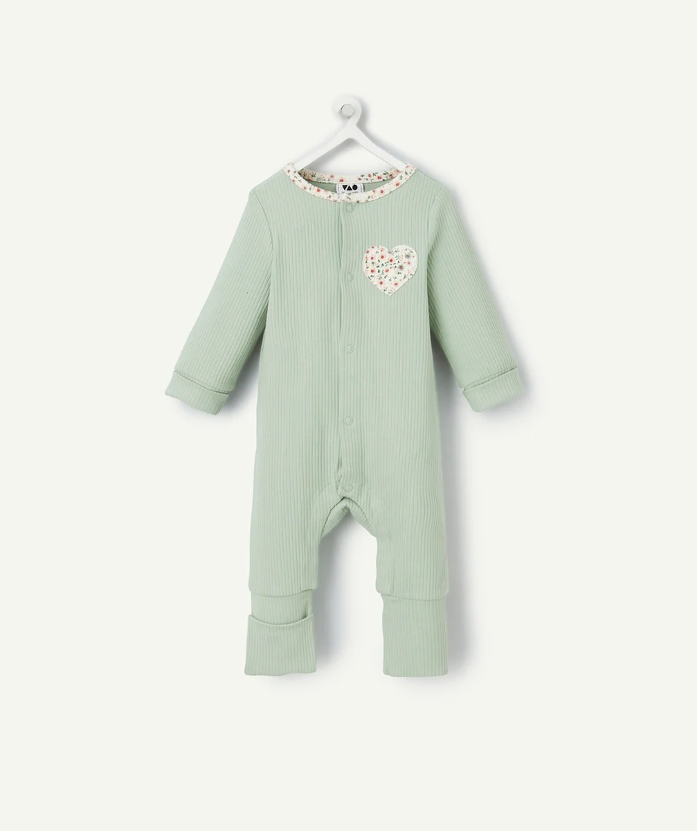 dors bien transformable bébé en coton bio vert côtelé avec coeur