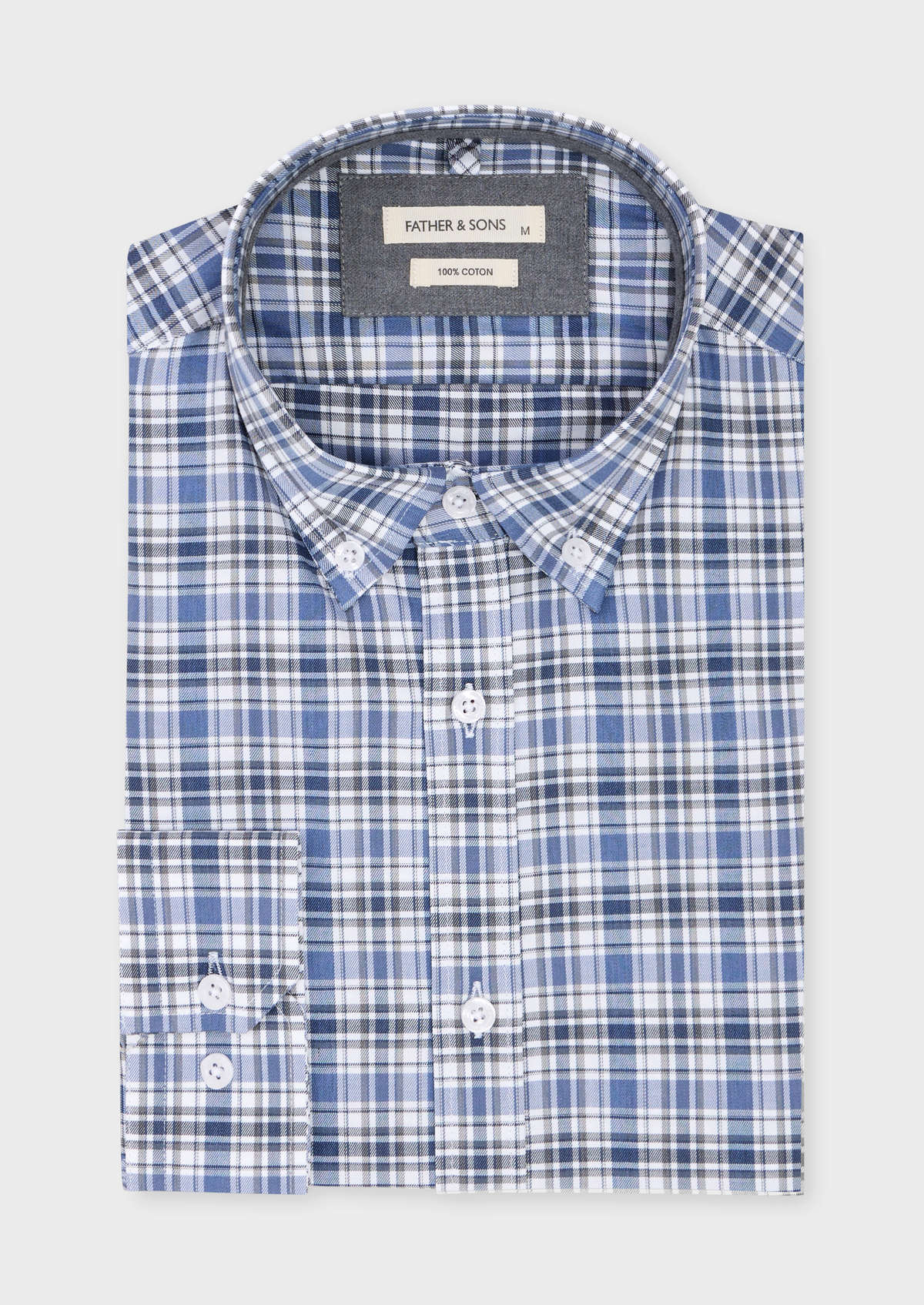 Chemise sport Regular en popeline de coton blanc à carreaux bleu jeans