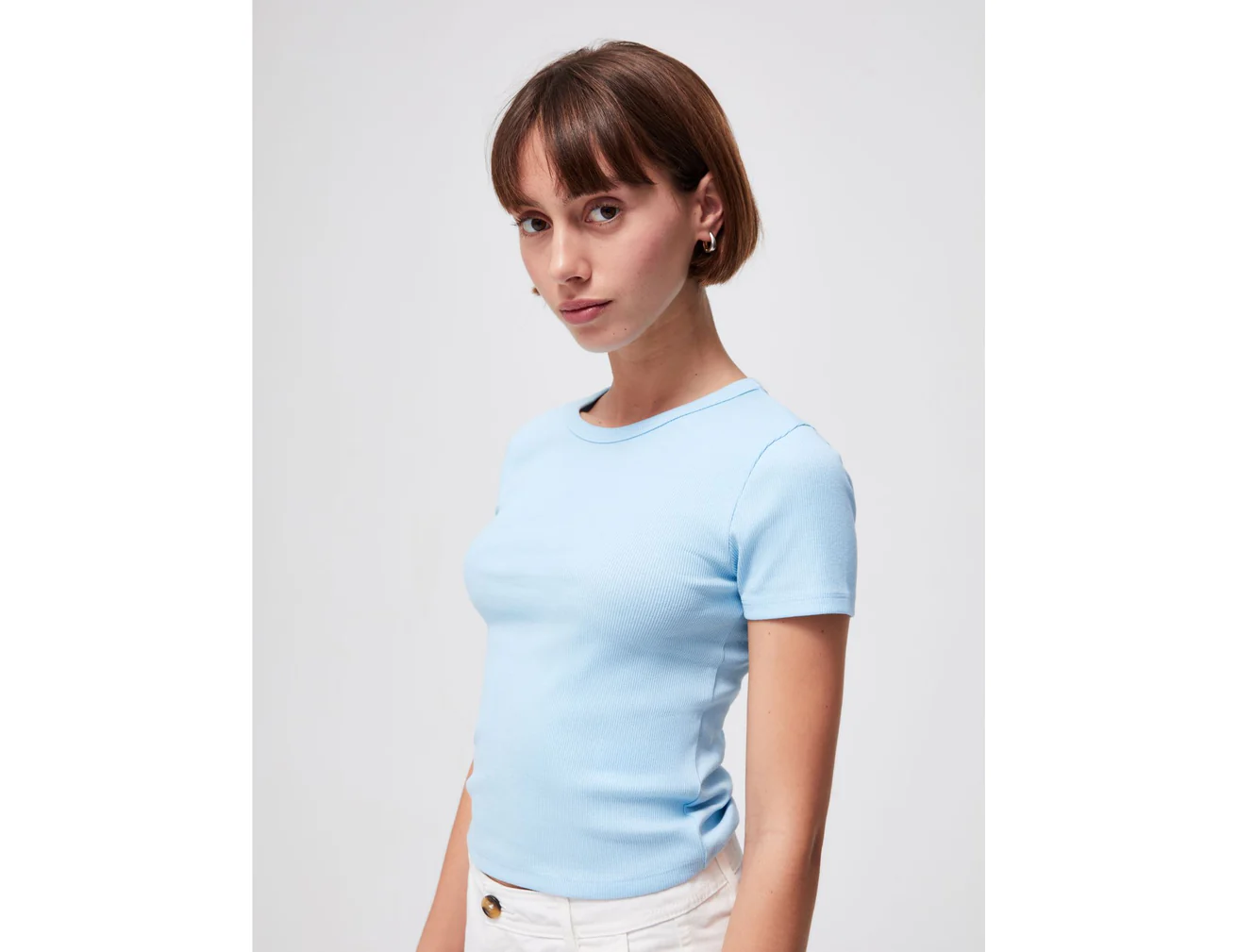Tee-shirt côtelé basic bleu clair
