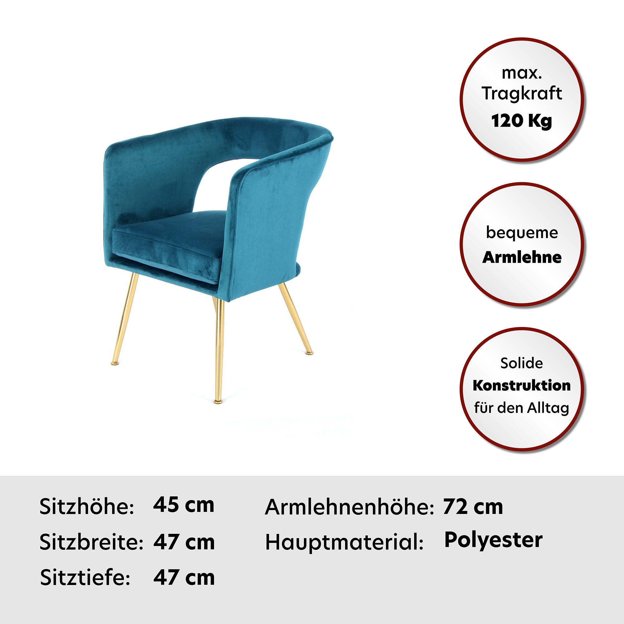 Kayoom Polsterstuhl »Esszimmerstuhl, samtweiche Oberfläche« () 1 Stk.samtweicher Bezug, Rückenlehne und Armlehnen abgerundet