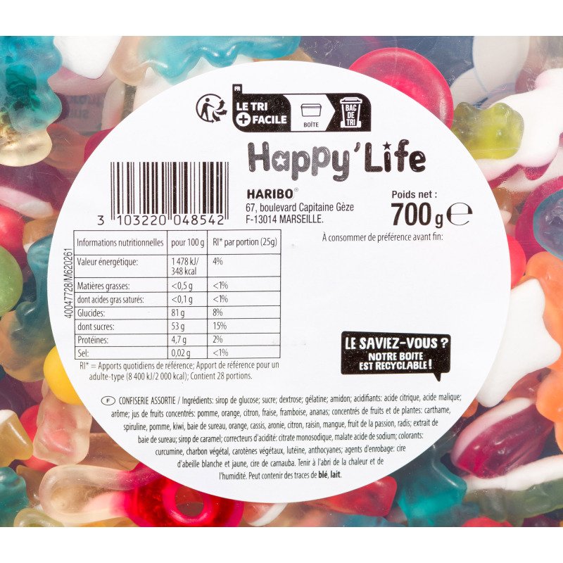 Bonbons Happy Life Haribo - Boîte de 700 g
