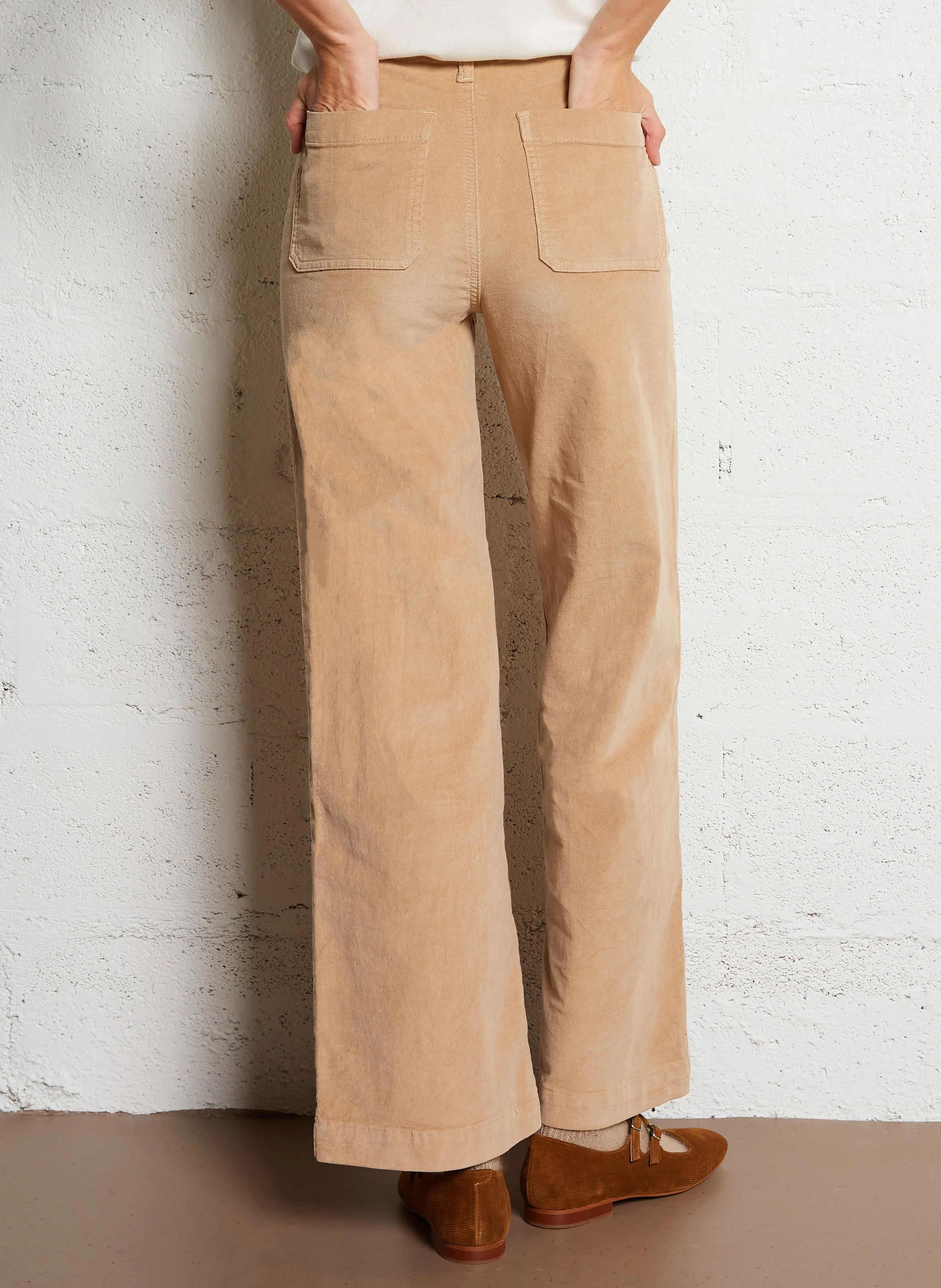 ATLANTY - Pantalon large taille haute en coton mélangé | Beige