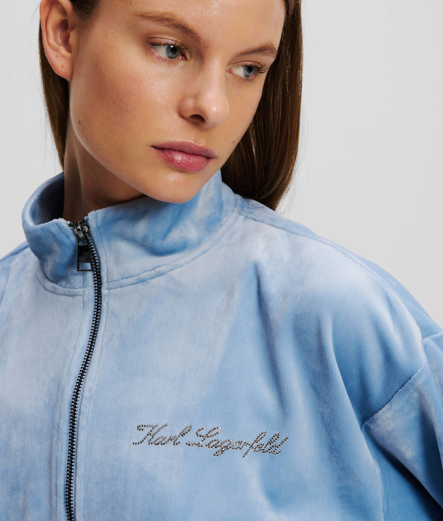 SWEAT-SHIRT ZIPPÉ EN VELOURS HOTEL KARL - Chambray doux