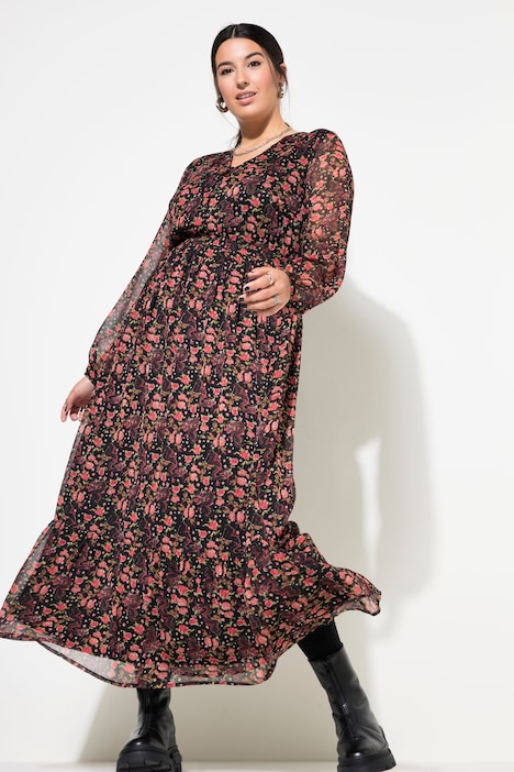 Maxikleid, A-Line, doppellagig, Chiffon, Asia Print