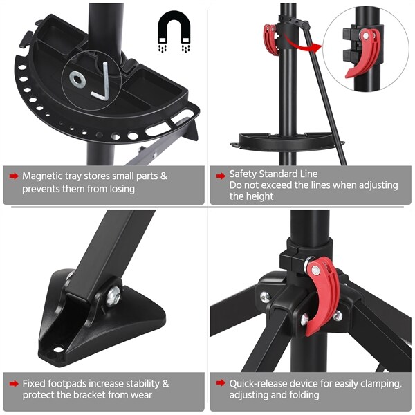 Yaheetech Fahrradmontageständer Reparaturständer mit magnetischer Werkzeugschale Höhenverstellbar Montageständer Reparaturset belastbar bis 30 Kg