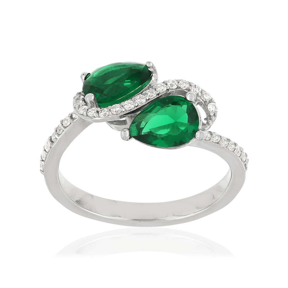 Bague argent 925 zirconias verts taille poire et blancs
