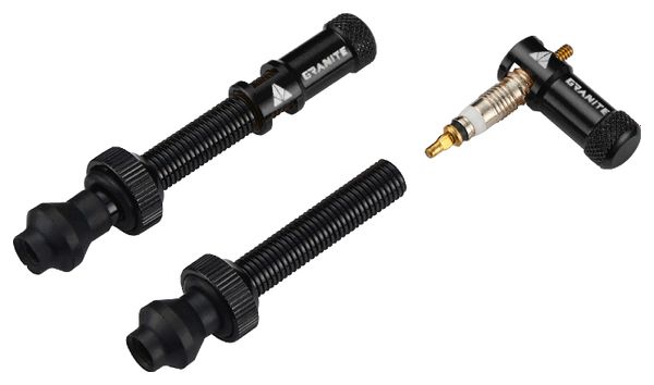 Paire de Valves Tubeless Granite Design Juicy Nipple 45 mm avec Bouchons Démonte-Obus Noir