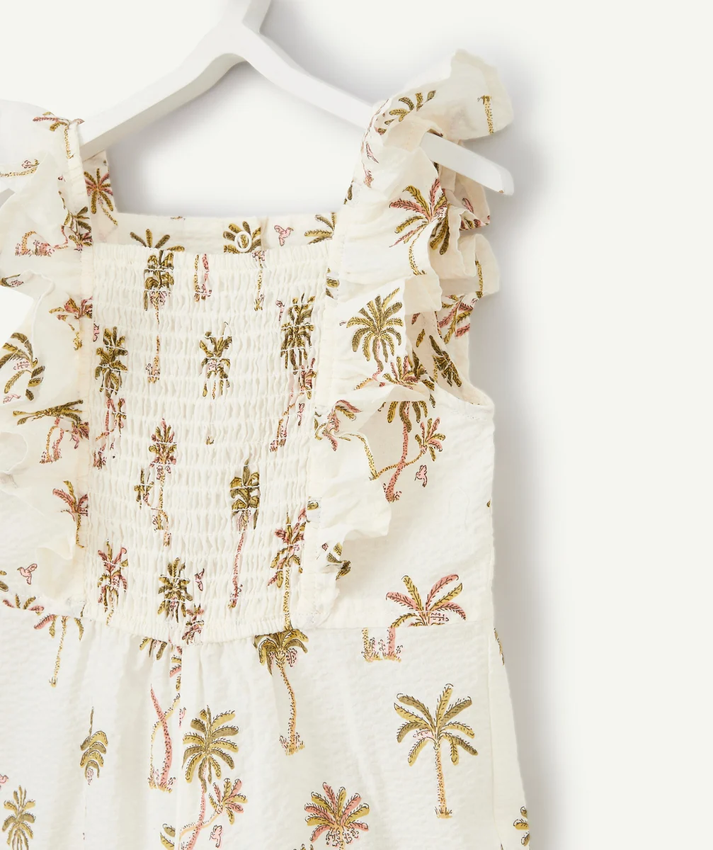 COMBINAISON BÉBÉ FILLE BLANCHE EN COTON AVEC PALMIERS FLOQUÉS